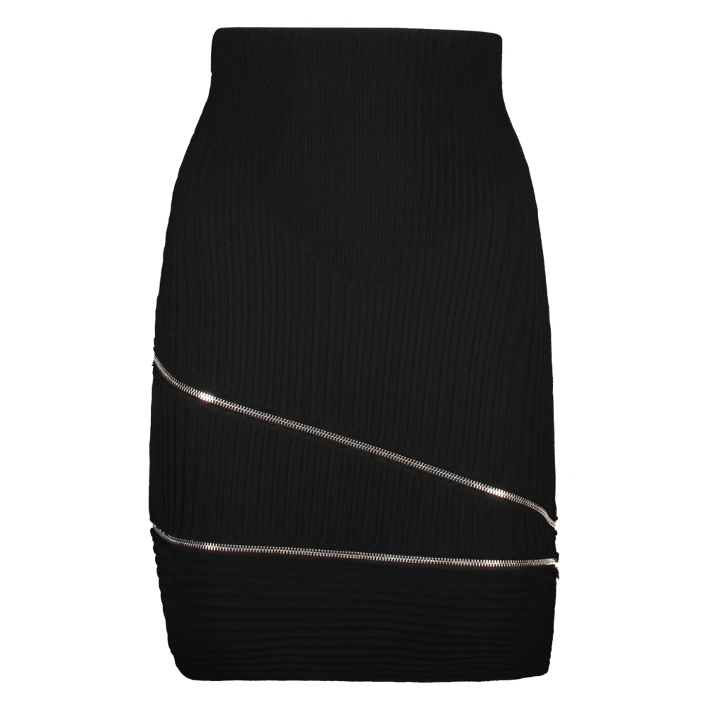 Andrea Adamo Geribbelde Gebreide Minirok met Ritsen Black Dames