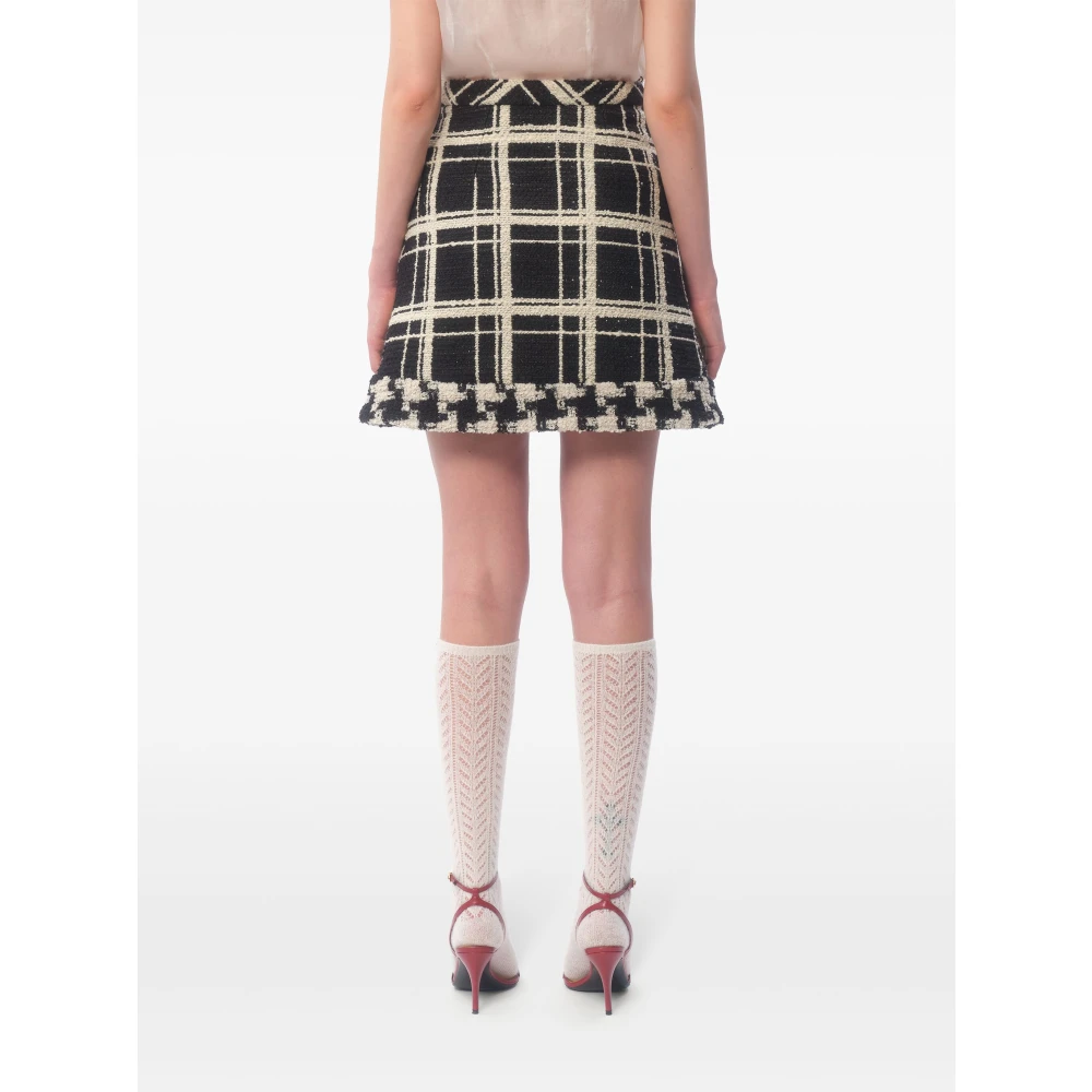 Valentino Garavani Zwarte Houndstooth Rok met VLogo Detail Black Dames