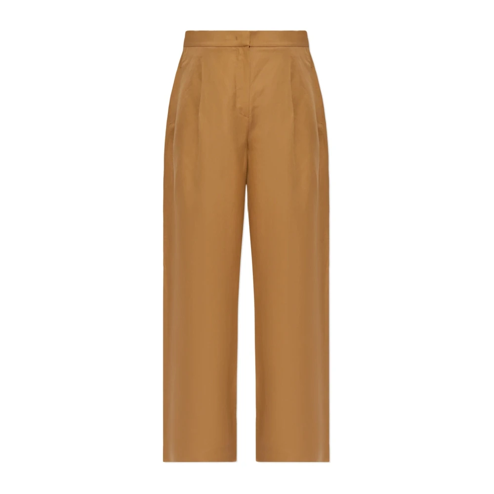 Max Mara Bruine Linnen Zijden Broek Elegante Zakken Brown Dames