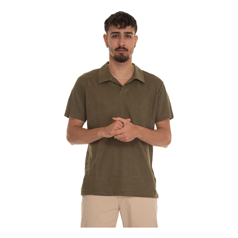 Gant Logo Polo Shirt Linen Side Vents Green Heren