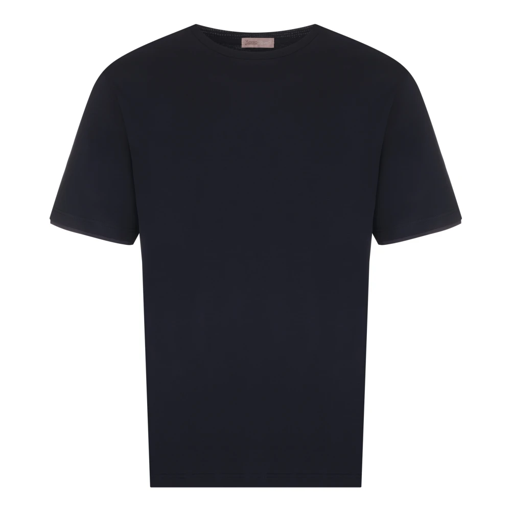 Herno Blauwe Crew Neck T-shirts met Logo Blue Heren