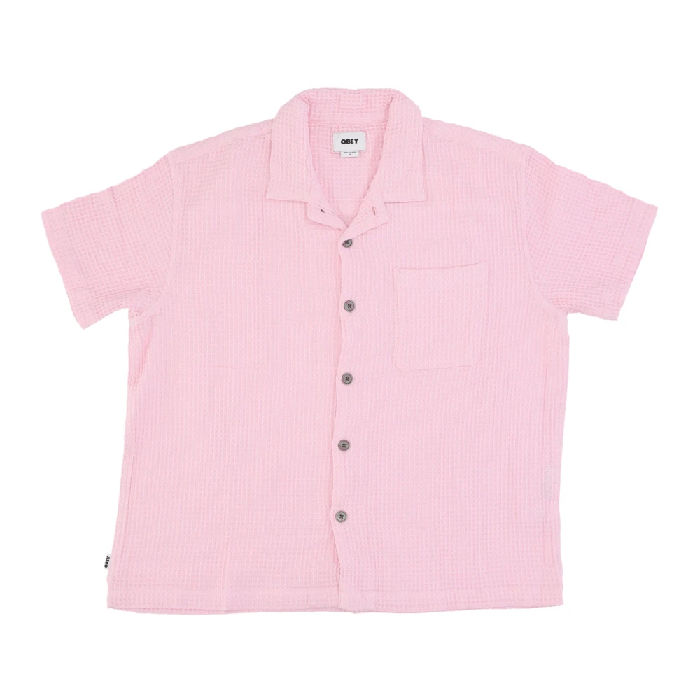 Obey Geweven Overhemd met Zak en Kraag Pink Heren