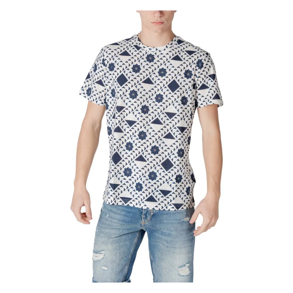 Antony Morato Men's Blue Geometric Pattern Cotton T-Shirt