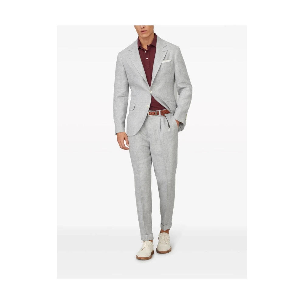 BRUNELLO CUCINELLI Grijze Linnen Blend Jas met Revers Gray Heren