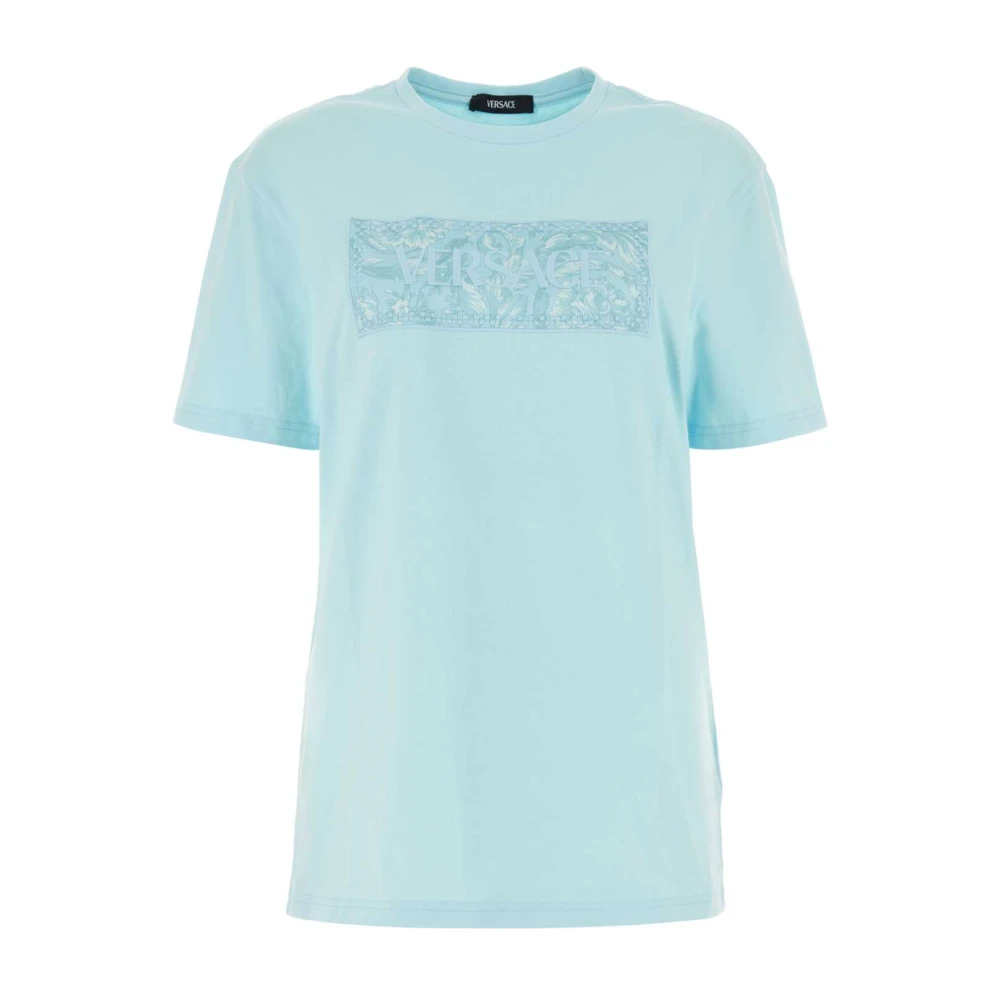 Versace Lichtblauw Katoenen T-Shirt Blue Dames