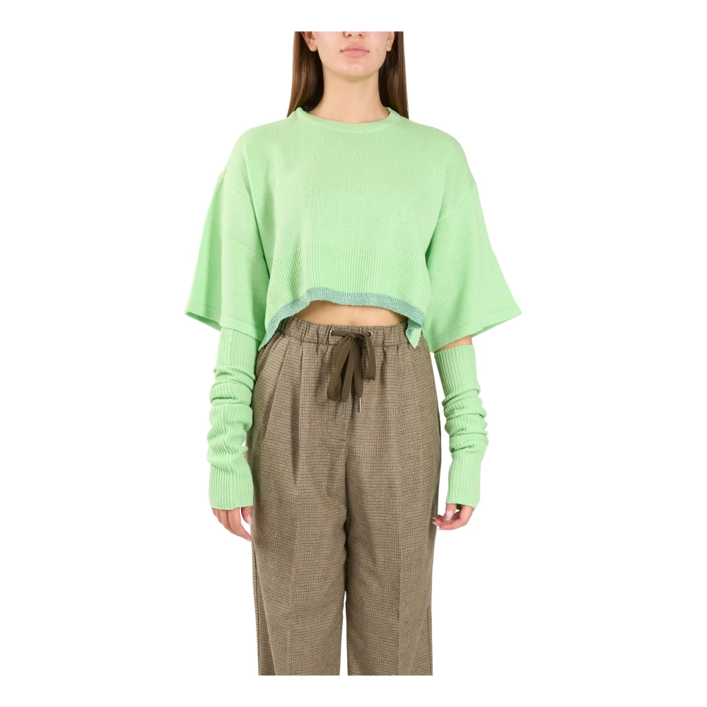 Pinko Wol en Kasjmier Korte Mouw Trui Green Dames