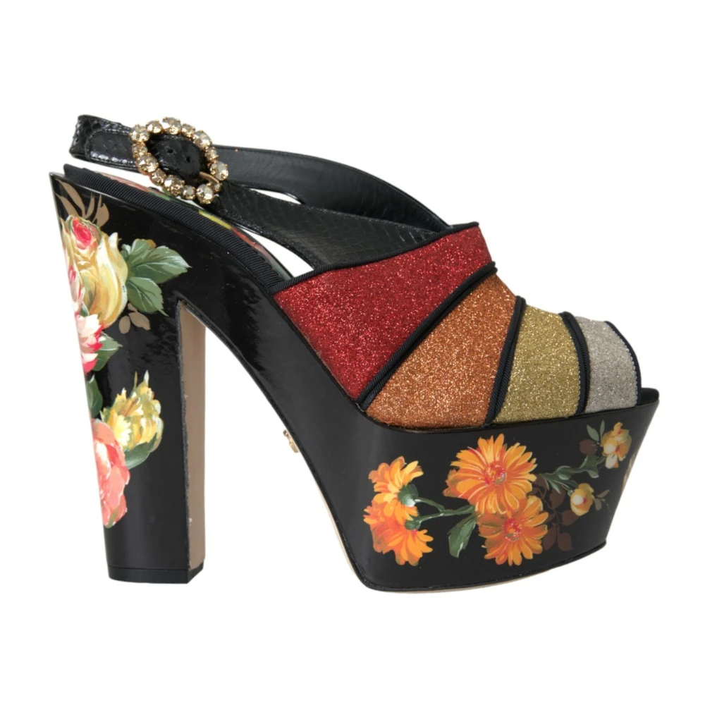 Dolce & Gabbana Multifärgad Floral Crystal Platform Sandaler Multicolor, Dam