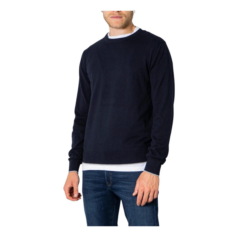 Armani Exchange Men's Blue Round-Neck Knitwear,, Knit Round Neck Jumper 2XL