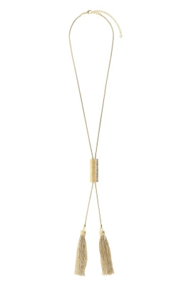 Lång halsband i mässing med tofsar