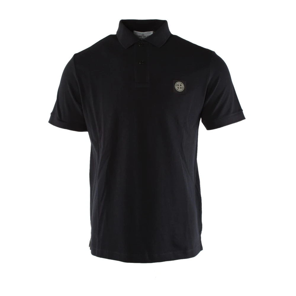 Stone Island Zwarte Polo Shirt met Kompas Logo Blue Heren