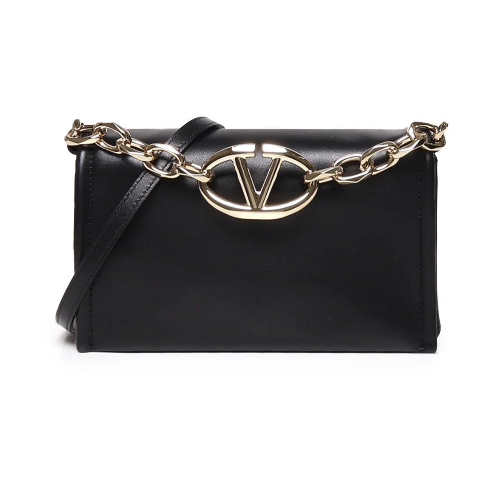 Valentino Garavani Zwarte VLogo Schoudertas met Handtekening Ketting Black Dames