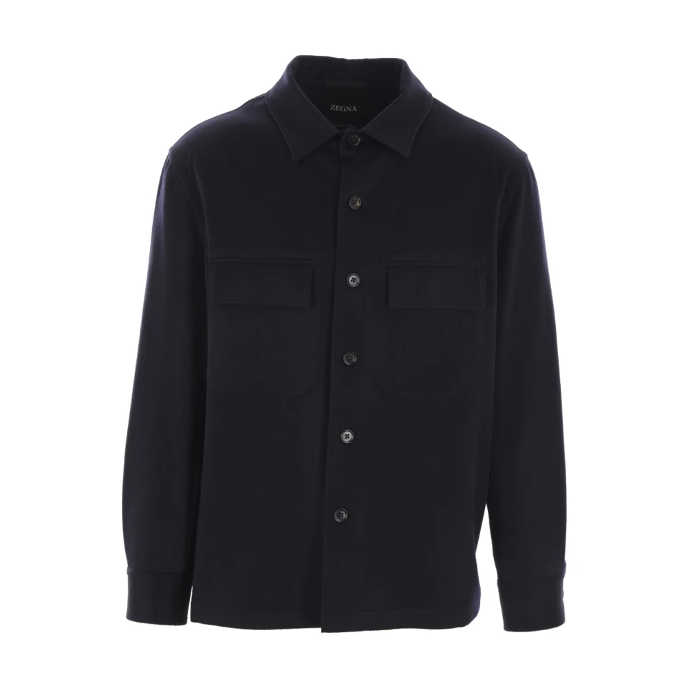 Ermenegildo Zegna Blauwe Cashmere Jas-Shirt met Elleboogstukken Blue Heren
