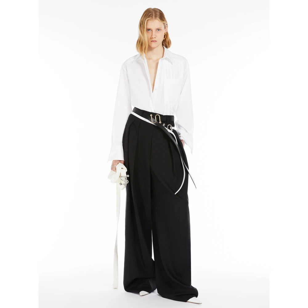 SPORTMAX Witte Katoenen Boxy Shirt met Plooien White Dames