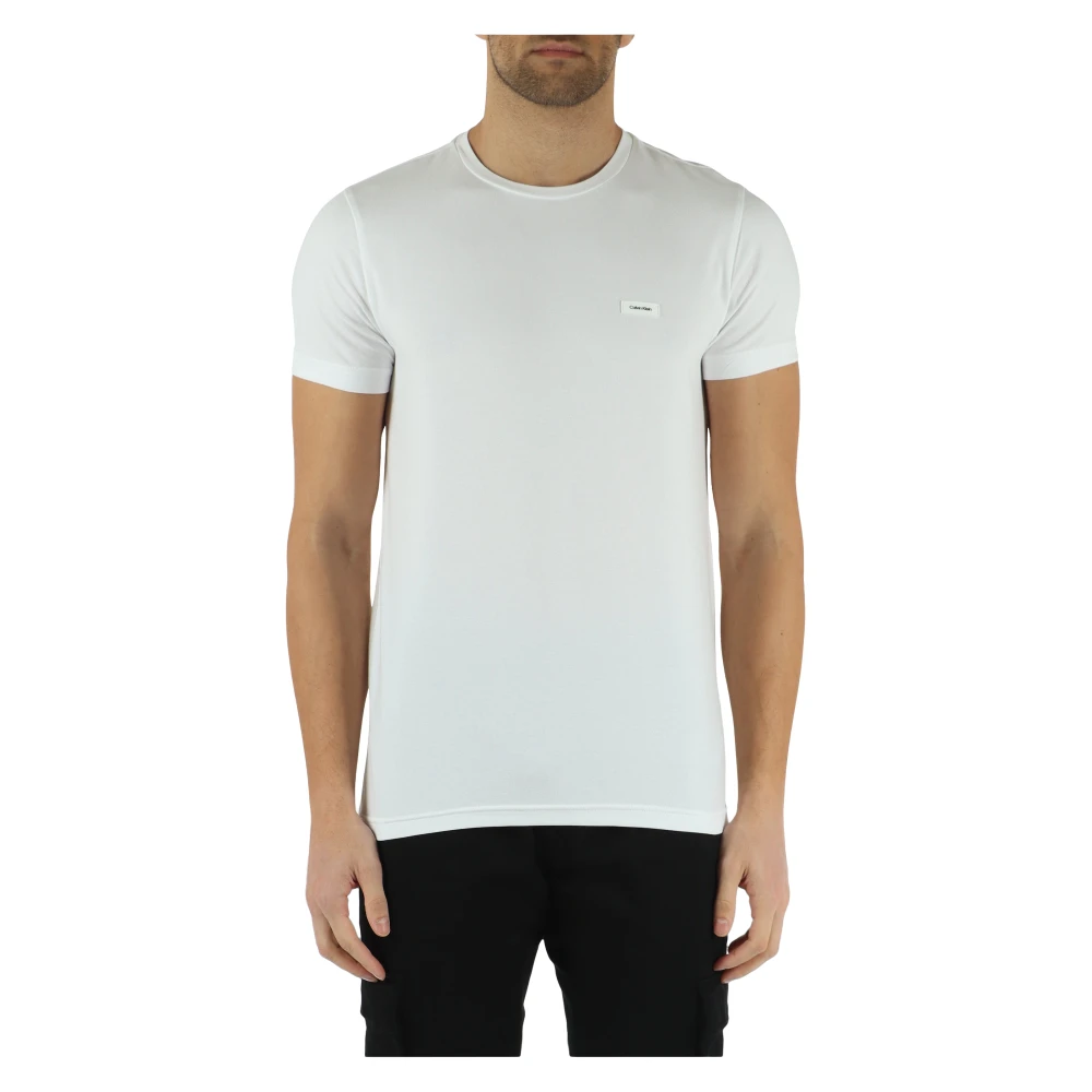 Calvin Klein Slim Fit Katoenen Stretch T-Shirt met Voor Logo Patch White Heren