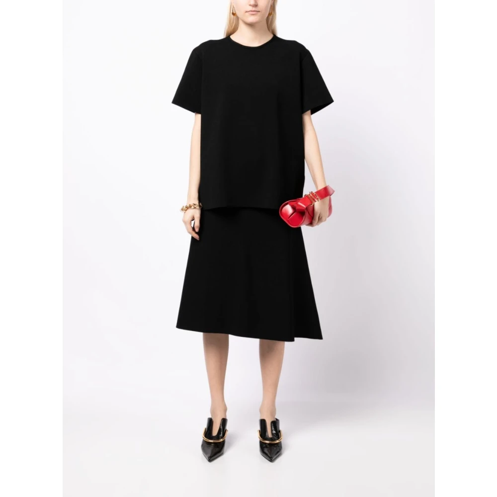 Jil Sander Zwarte Elastische Gebreide Midi Rok Black Dames