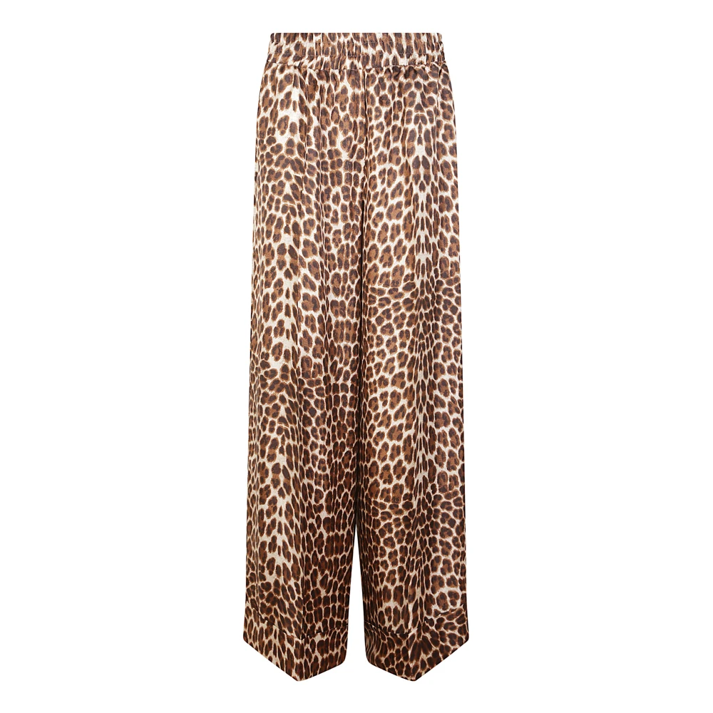 P.a.r.o.s.h. Brown Wide Trousers, Female, M, Leopard Print Silk Twill Flared Trousers