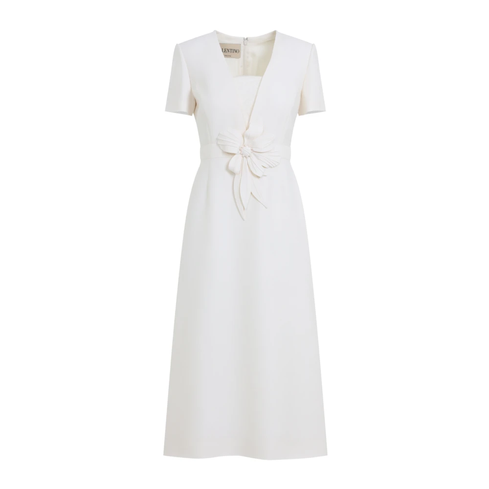 Valentino Women's White Midi Dresses, S, Embroidered Crepe Couture Dress
