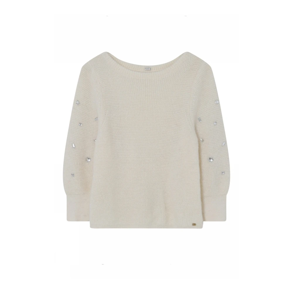 Gustav Women's White Round-Neck Knitwear, L, Off Knit Jumper