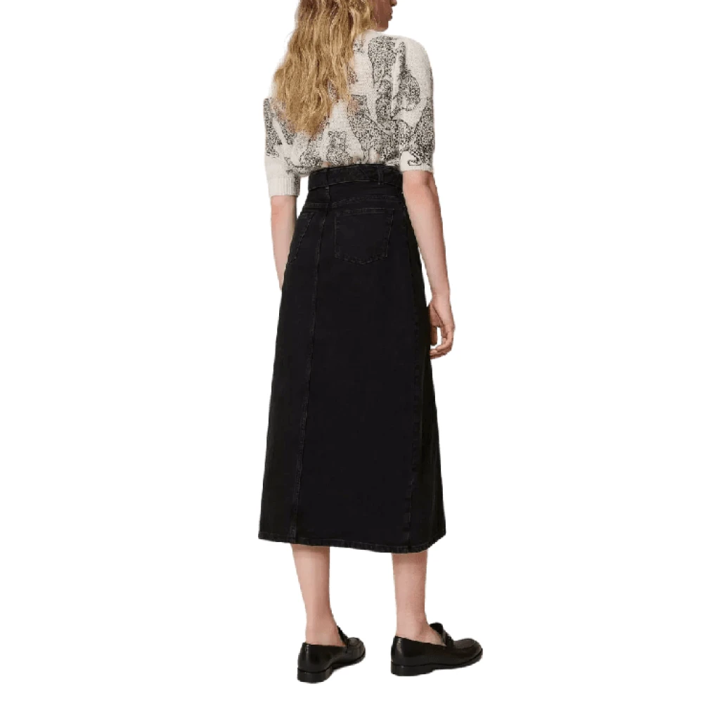 Twinset Zwarte denim jeans rok met riem Black Dames