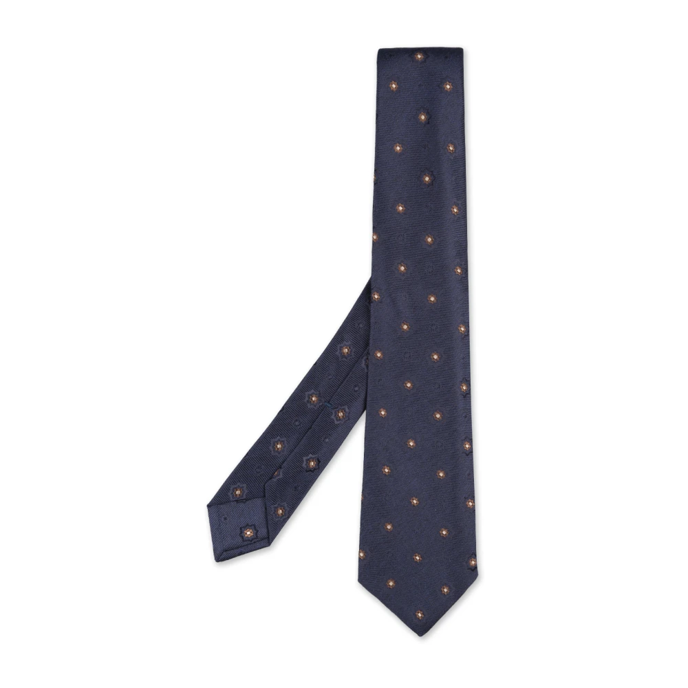 Kiton Blauwe Zijden Bloemenpatroon Stropdas Blue Heren