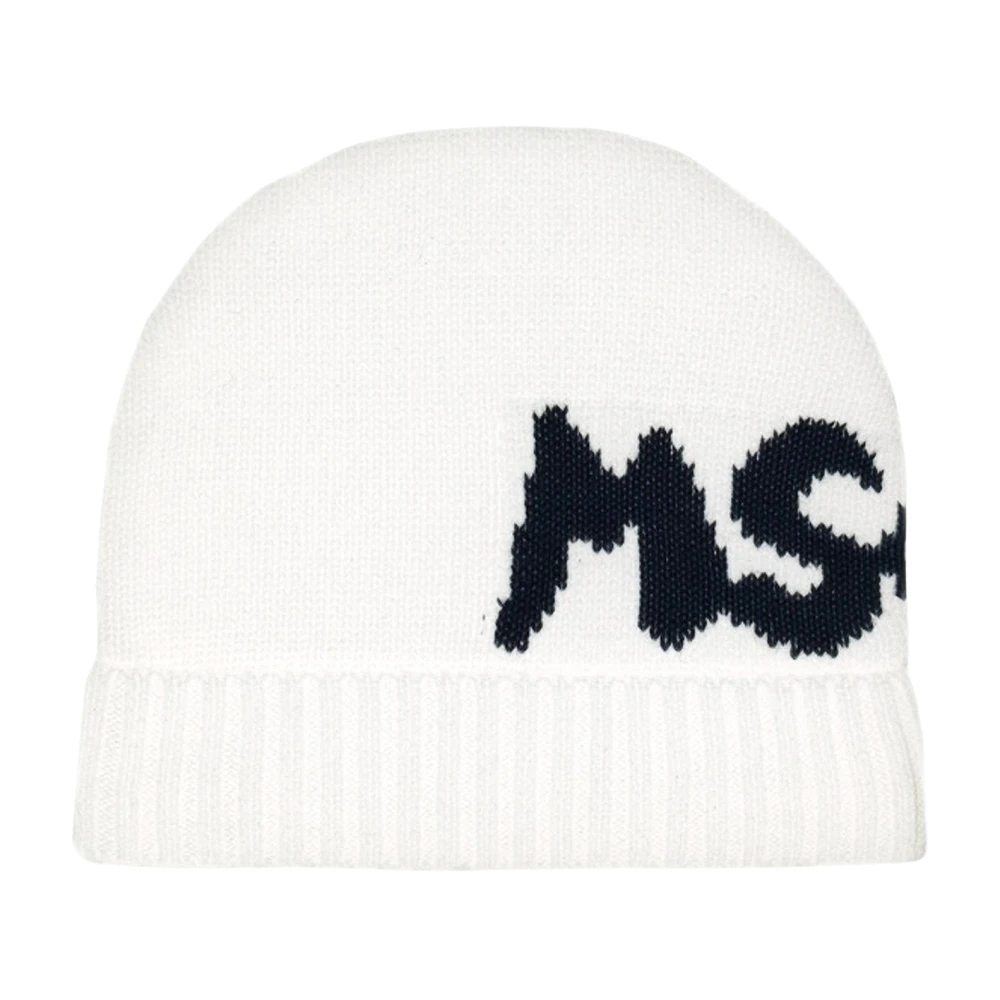Msgm Roomwitte wollen baret met contrasterend logoborduursel Beige Dames