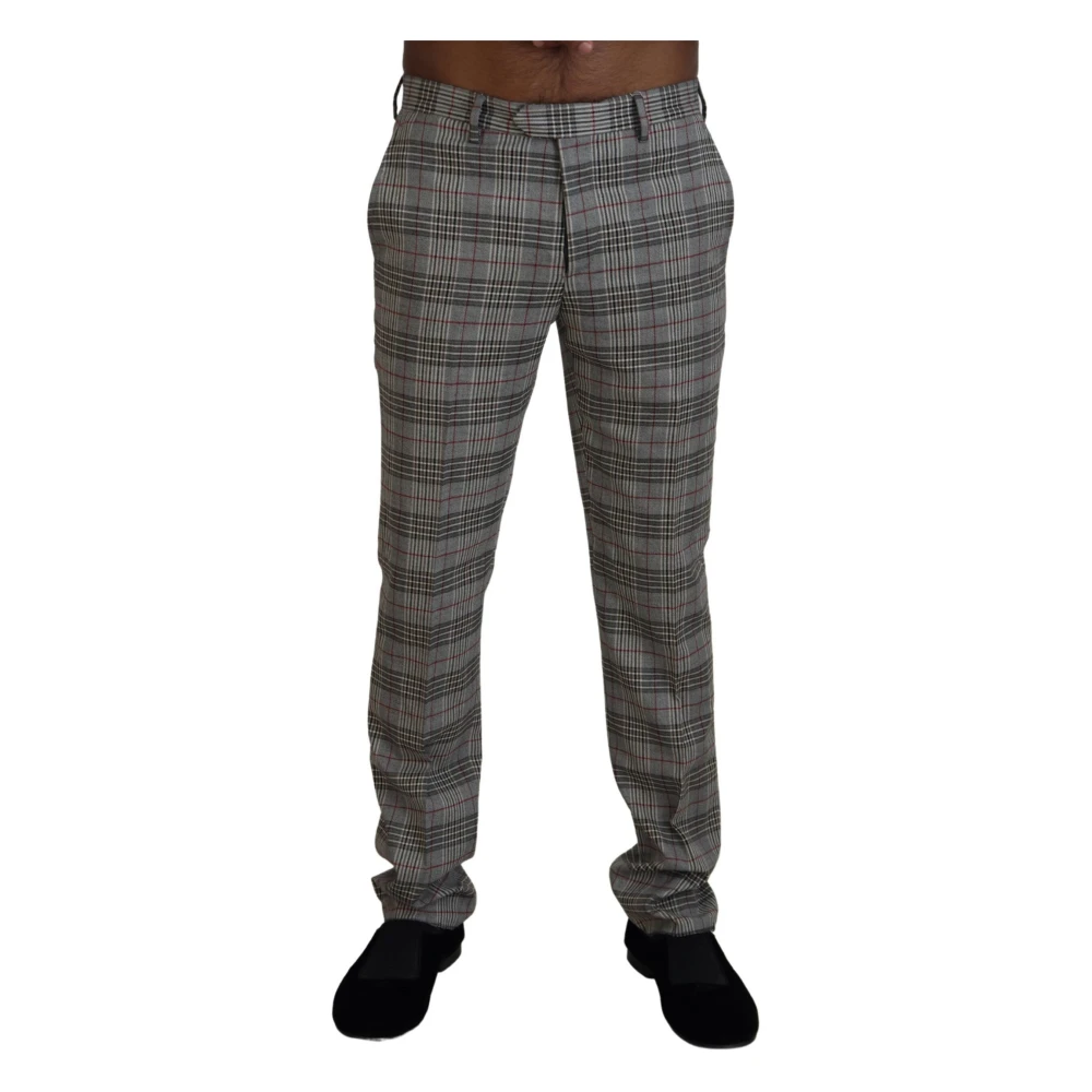 Bencivenga Elegante Grijze Geruite Smalle Herenbroek Gray Heren