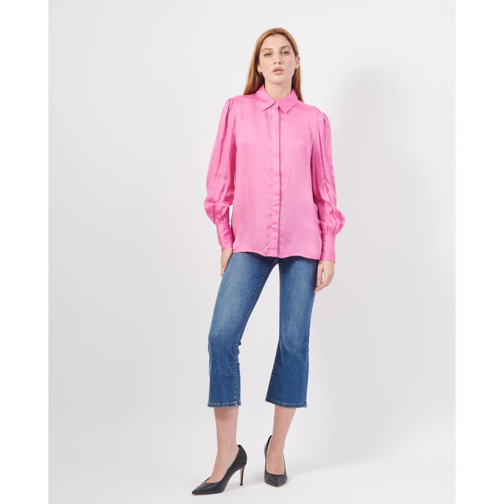 Fracomina Roze Zijde Viscose Klassieke Kraag Shirt Pink Dames