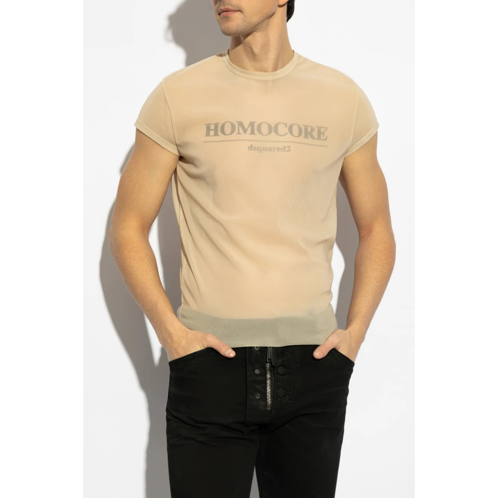 Dsquared2 T-shirt met logo Beige Heren