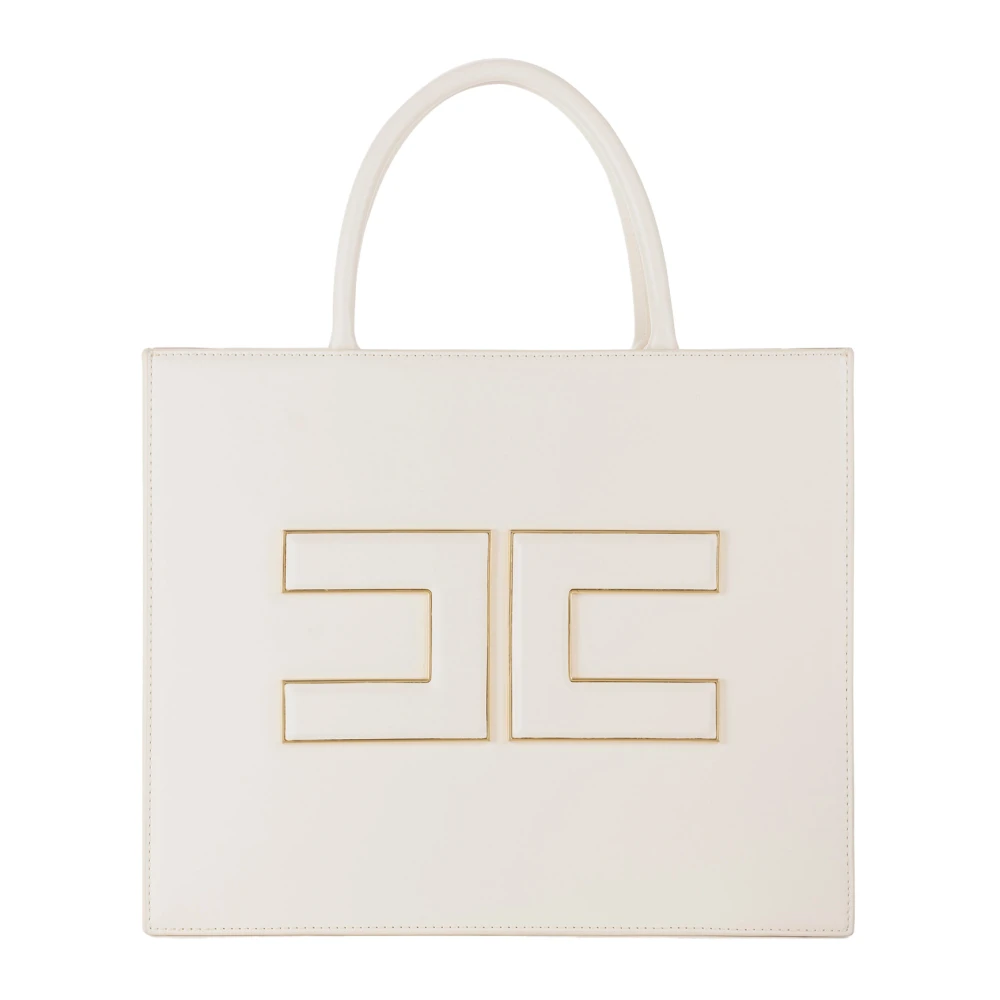 Elisabetta Franchi Synthetisch leren Shopper Tas met Gouden Metalen Logo Plaat White Dames