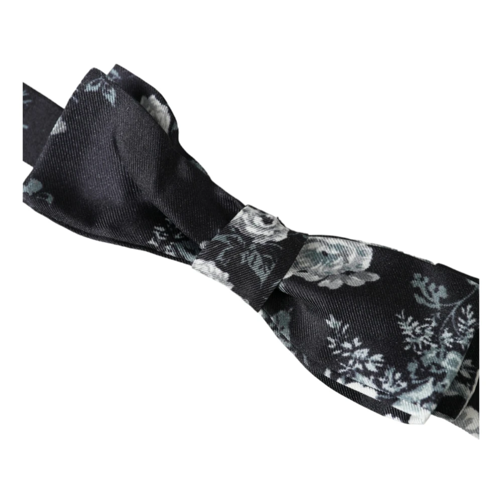 Dolce & Gabbana Zwarte Bloemen Verstelbare Hals Heren Vlinderdas Black Heren
