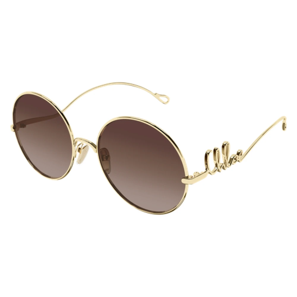 Chloé Donna Oro/Marrone Ch0329s 002 Occhiali Da Sole Metallo Rotonda - Immagine 3