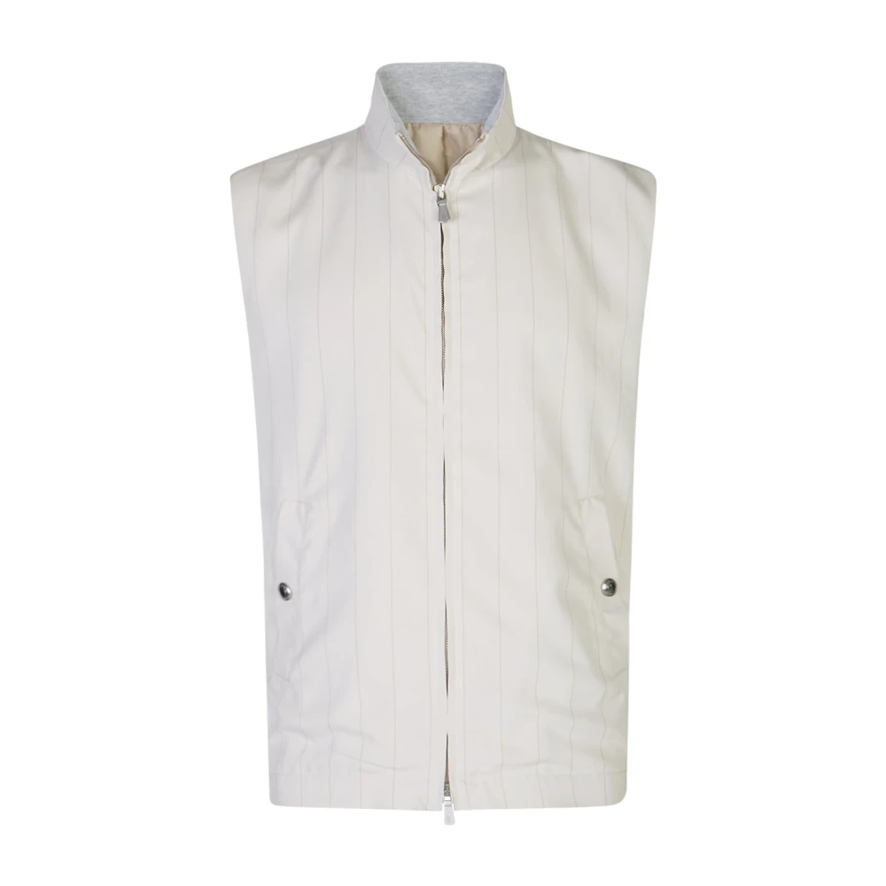 Eleventy Beige Gilet Full Zip Collo In Piedi