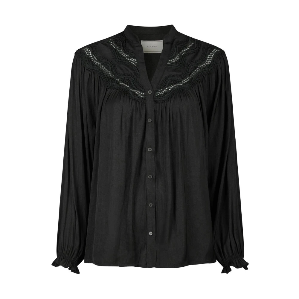 Neo Noir Svart Broderad Deco Blus Black, Dam