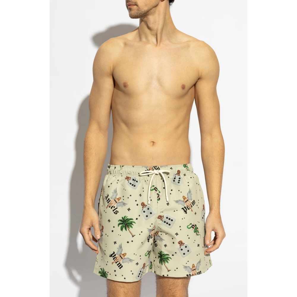 Palm Angels Zwembroek met kleurrijke print Beige Heren