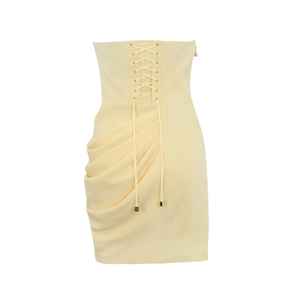 Elisabetta Franchi Gele Crêpe Mini Jurk met Strik Yellow Dames