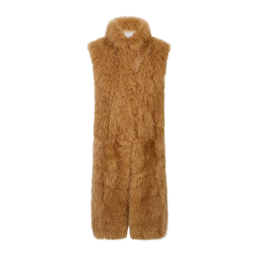 Eleventy Donna Marrone Gilet Lungo Pelliccia