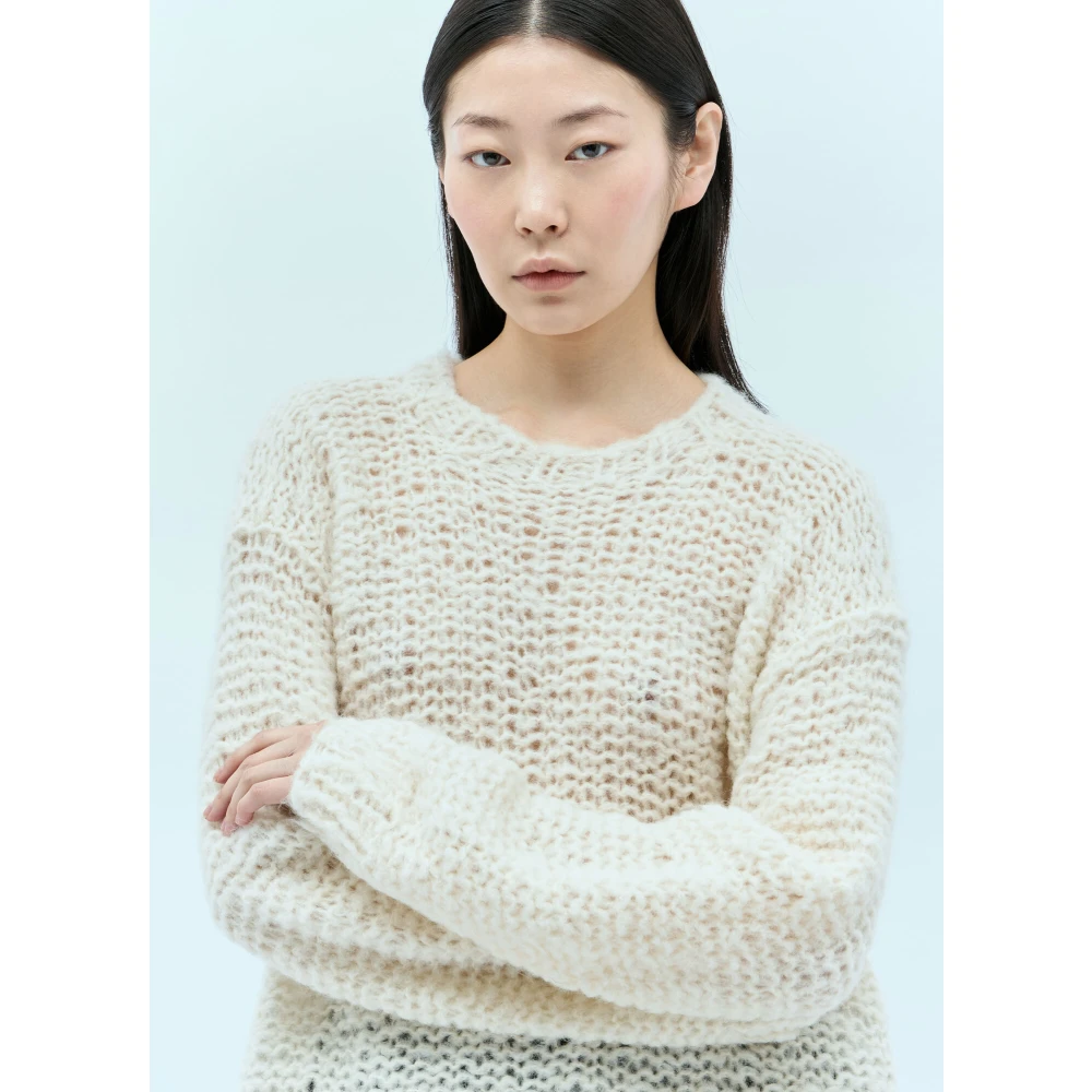 The Row Alpaca Silk Open-Knit Crewneck Top Beige Dames