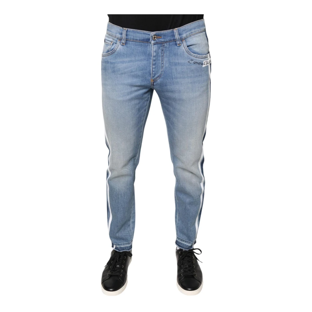 Dolce & Gabbana Blauwe Skinny Denim Jeans met Logo Blue Heren