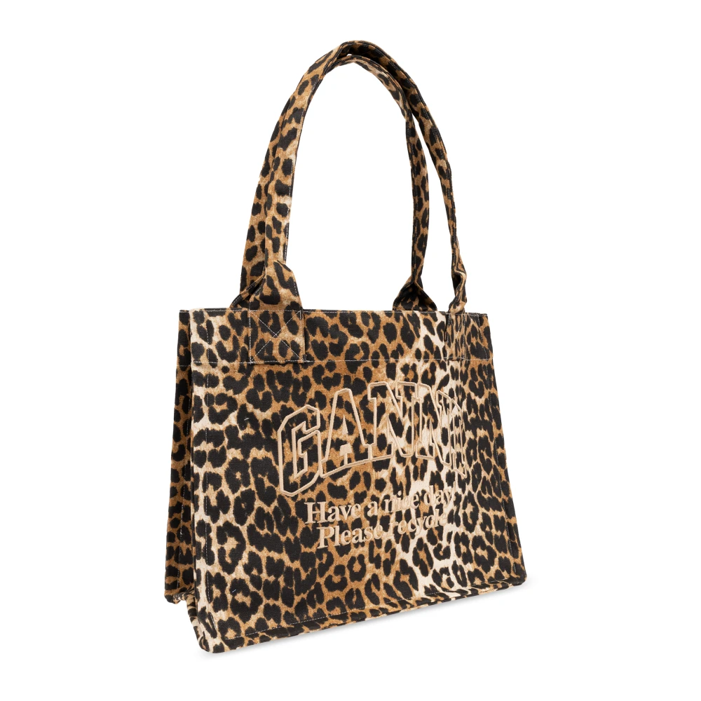 Ganni Shopper tas met logo Brown Dames