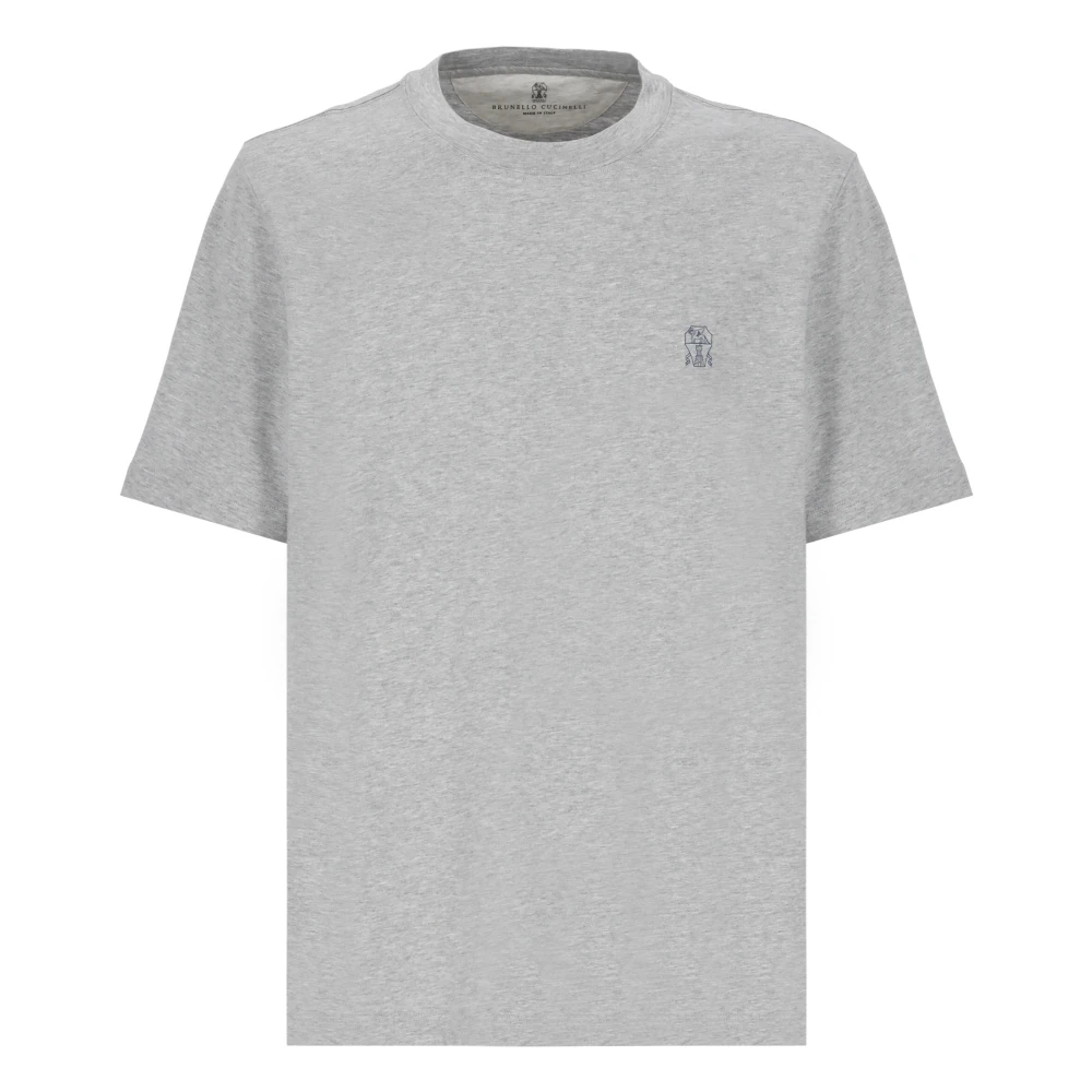 BRUNELLO CUCINELLI Grijze Katoenen T-shirt Ronde Hals Korte Mouw Gray Heren