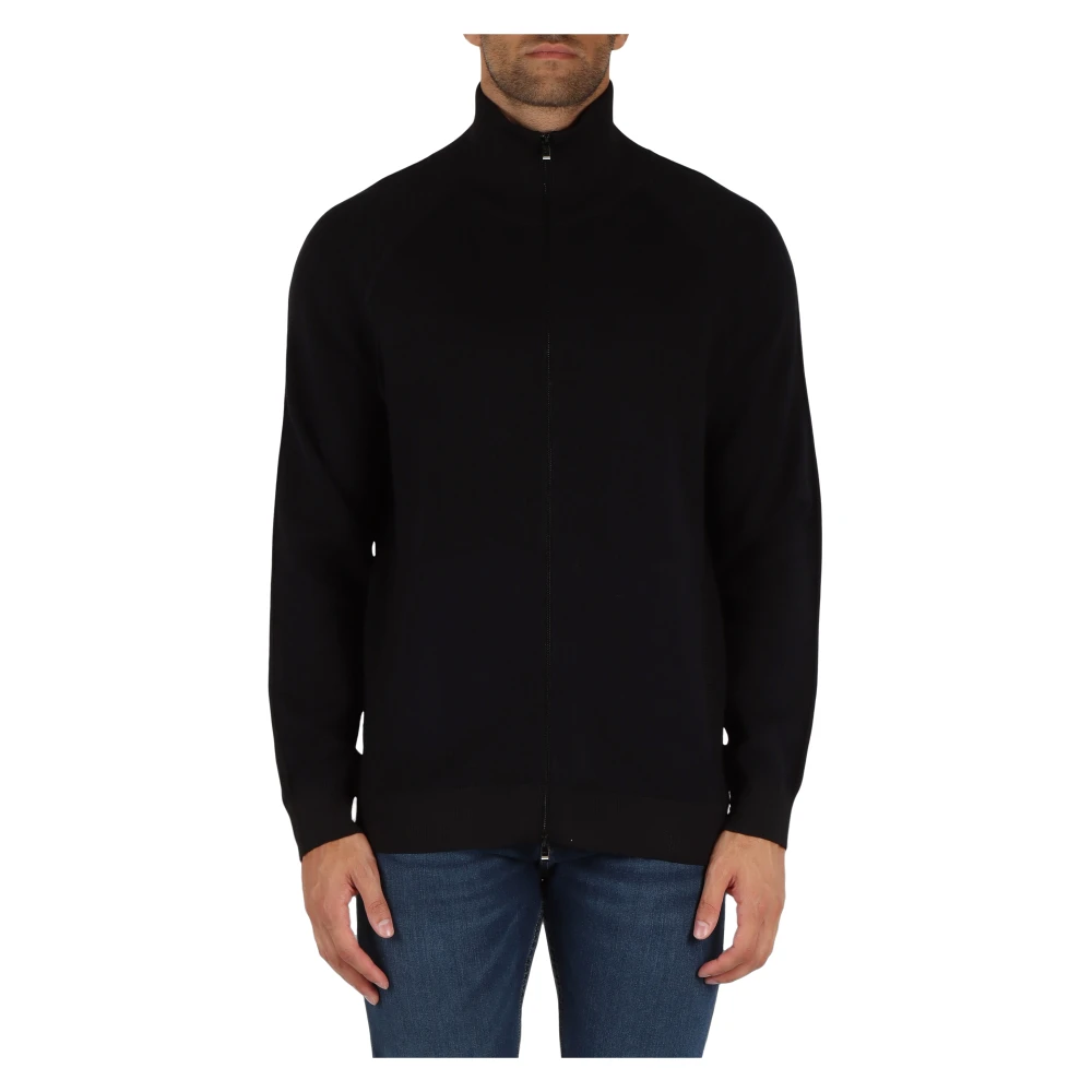 Boss Cardigan met rits van katoen en wol Black Heren