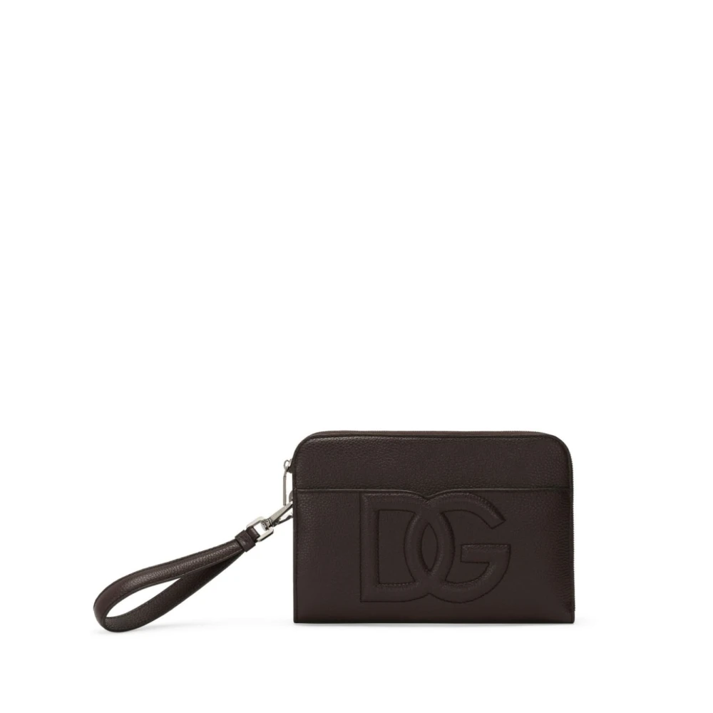 Dolce & Gabbana Geëmbosseerd Logo Marrone Leren Pols Tas Brown Dames