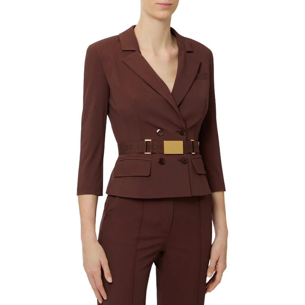 Elisabetta Franchi Women's Brown Blazers, L, Giacca Con Cintura