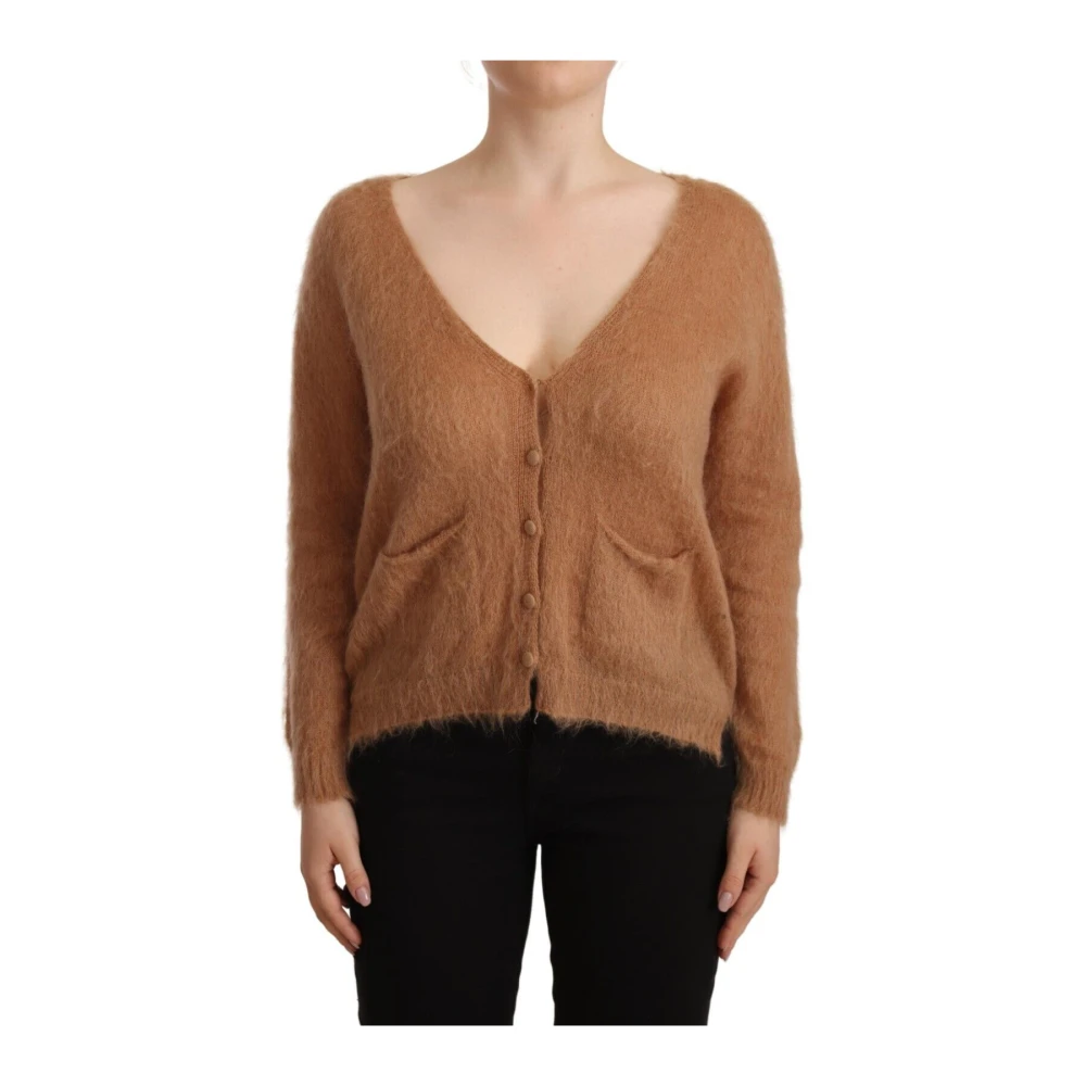 Pink Memories Bruine Gebreide Vest met Knoopsluiting aan de Voorkant Brown Dames