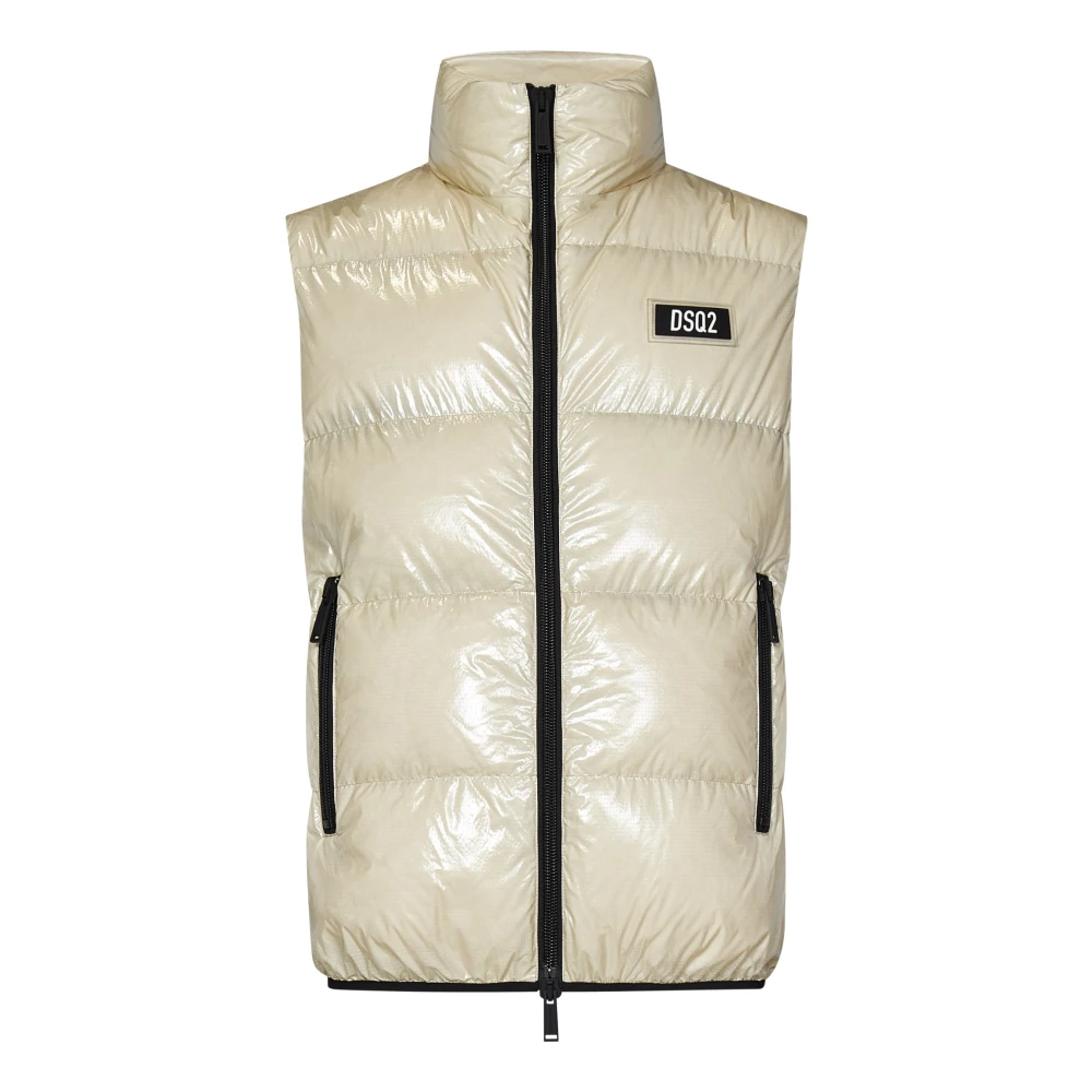 Dsquared2 Witte Ultra Lichtgewicht Donsvest Jas Beige Heren