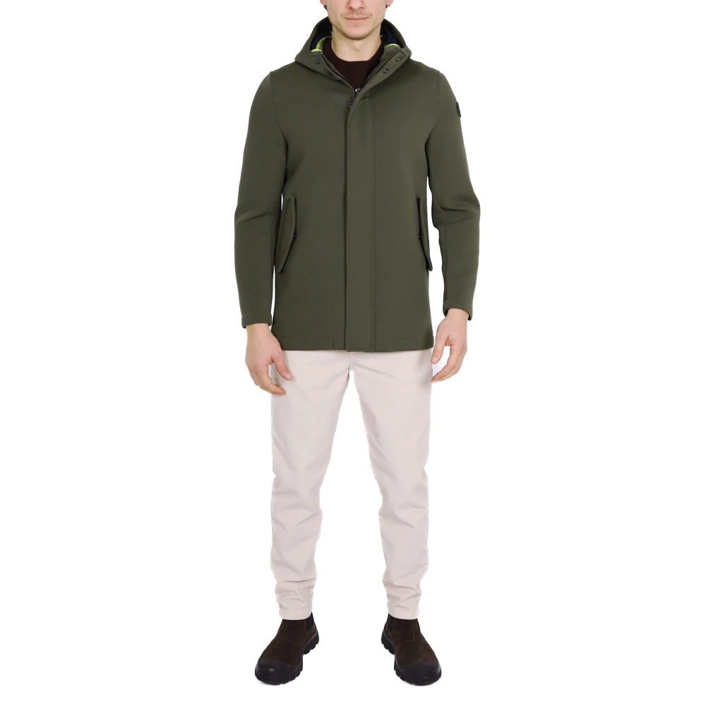 BOB Groene Wollen Blend Scuba Hooded Parka Green Heren