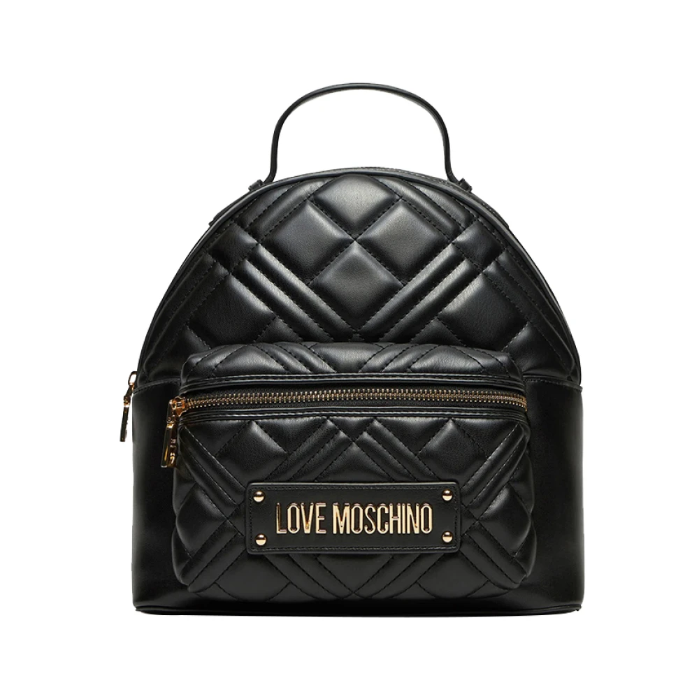 Moschino Zwarte Elegante Veelzijdige Rugzak met Gouden Details Black Dames