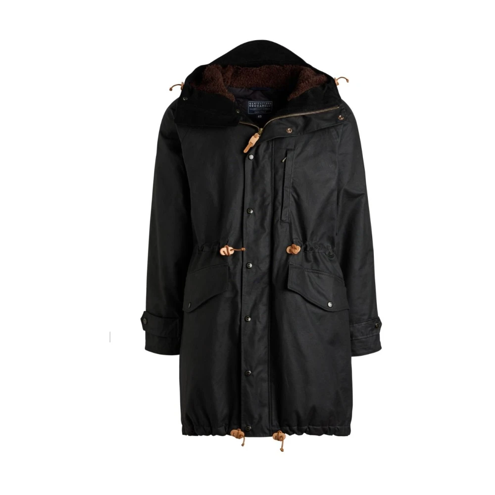 Manifattura Ceccarelli Waterafstotende wollen gevoerde parka Black Heren