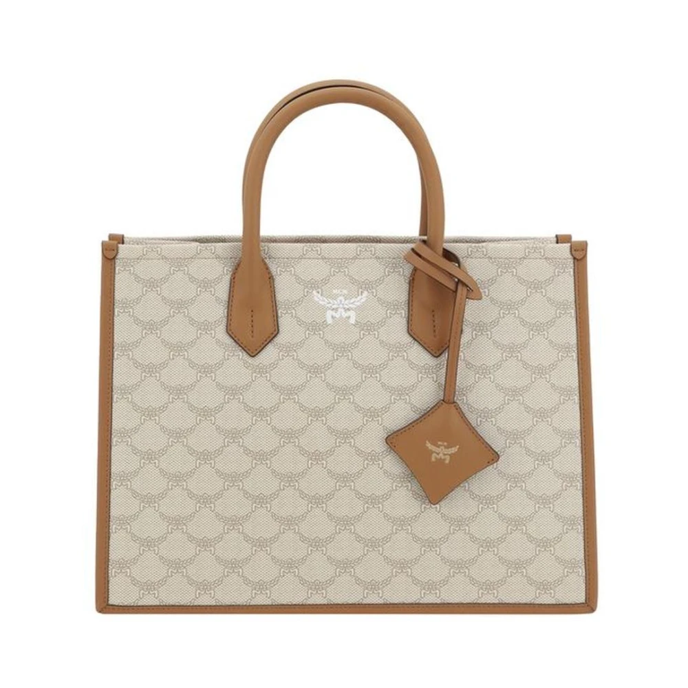 MCM Verstelbare Geometrische Handtas met Schouderband Beige Dames