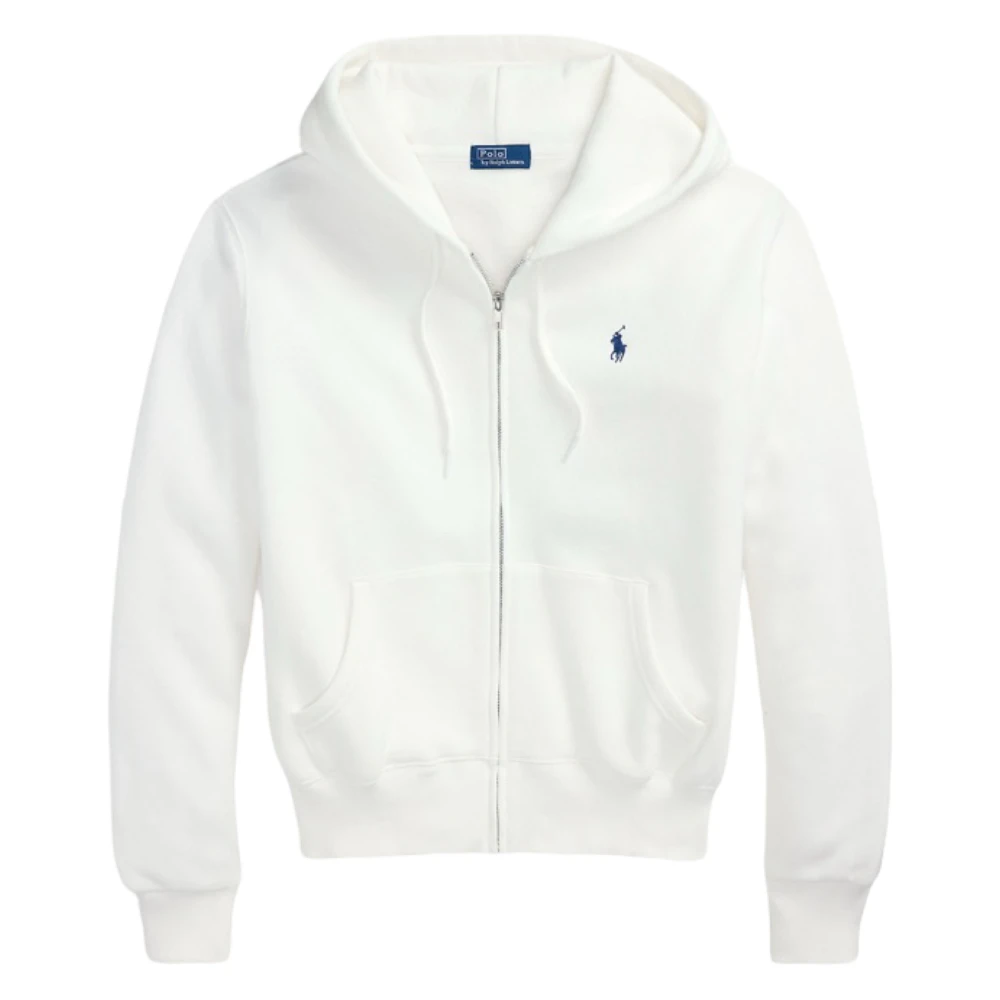Polo Ralph Lauren Donna Bianco Felpa Con Cappuccio E Zip Intera In Doppia Maglia